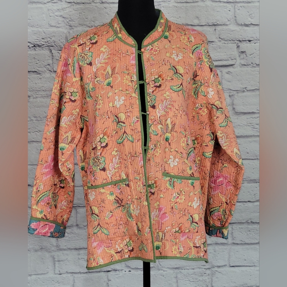 Orvis Peach and Green Floral Quilted Jacket
